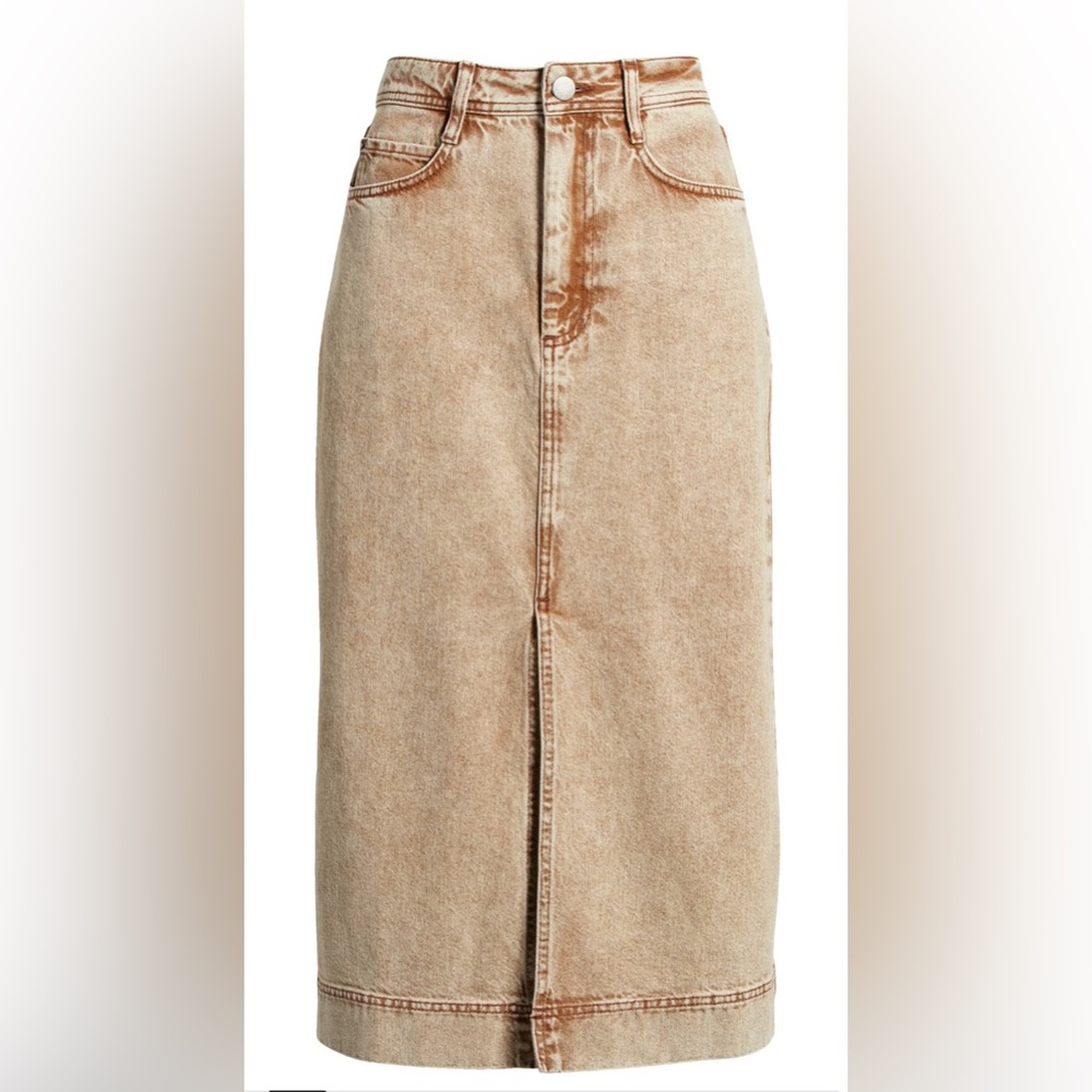NWOT Treasure & Bond Tan/Brown Denim Midi Skirt with Front Slit size 24 so cute!